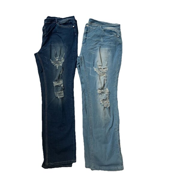 Womans Plus Size Jeans 3X lot of 2 dark denim wash/light denim destroyed spandex - Picture 1 of 16
